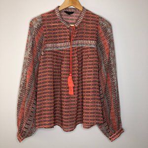 Lucky Brand pink patterned long sleeve blouse- M